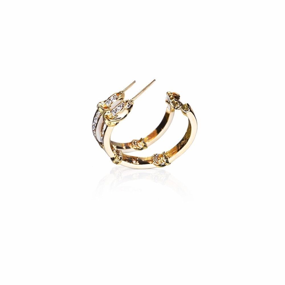 Tuckernuck Gold Pavé White Enamel Hoop Earrings - Picture 4 of 5